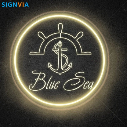 Custom "BLUE SEA" Anchor Nautical Shipboard Neon Sign
