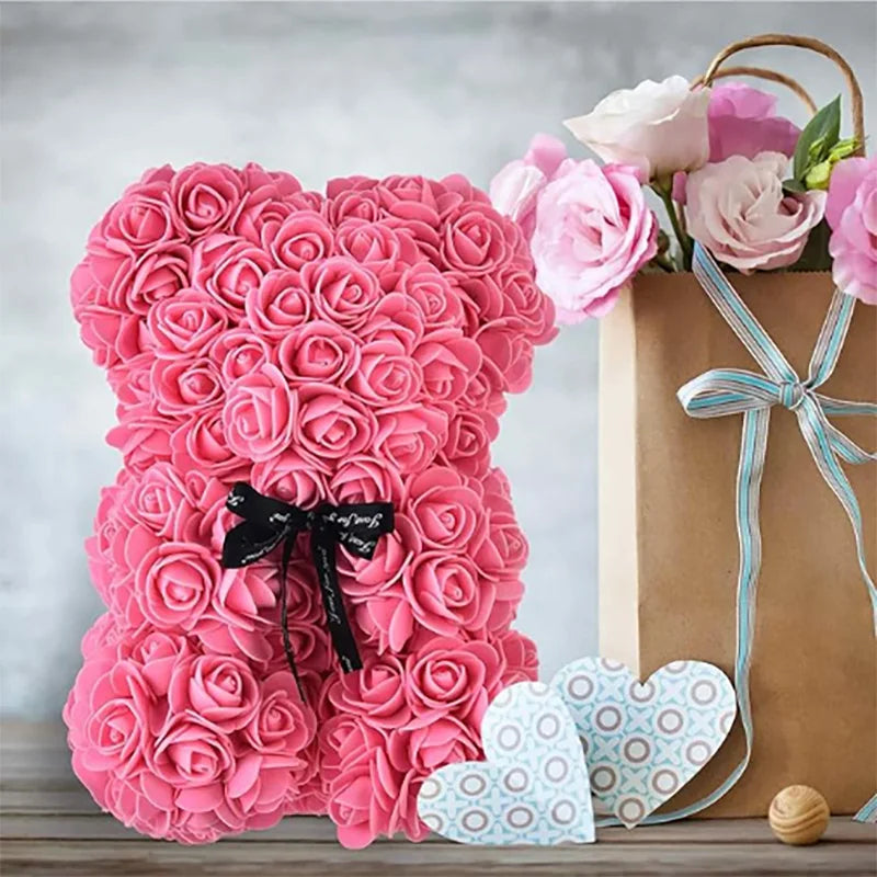 25cm Artificial Teddy Rose Flower Bear with Box Romantic