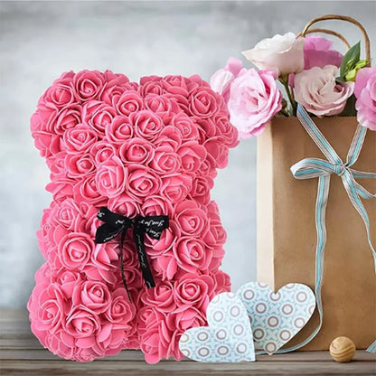 25cm Artificial Teddy Rose Flower Bear with Box Romantic