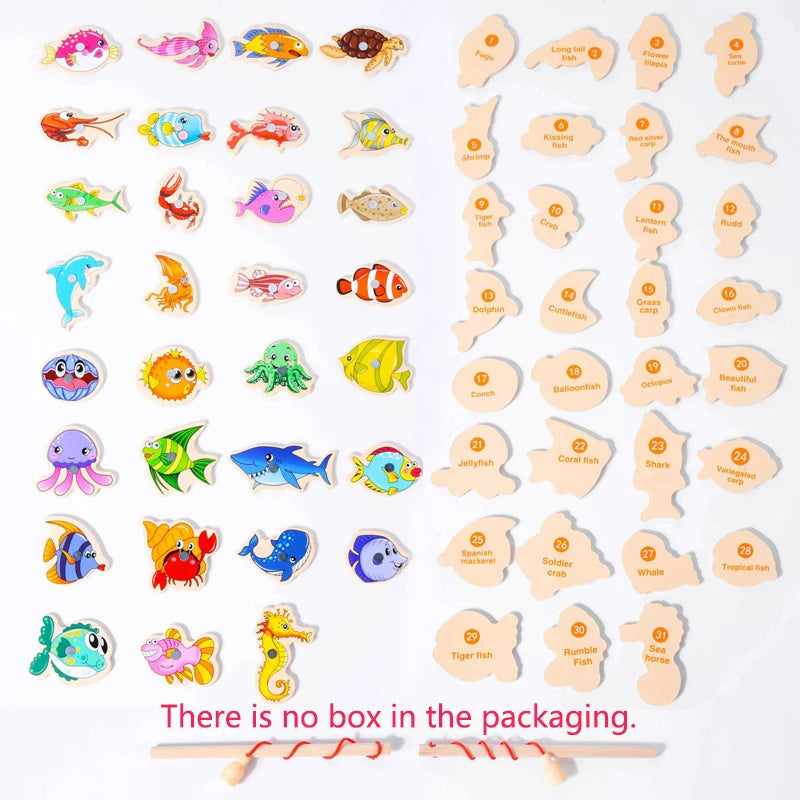 Montessori Wooden Magnetic Fishing Toys - Marine Cognition, Early Edu,