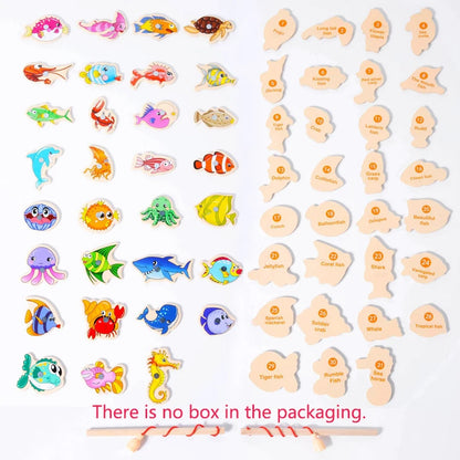 Montessori Wooden Magnetic Fishing Toys - Marine Cognition, Early Edu,