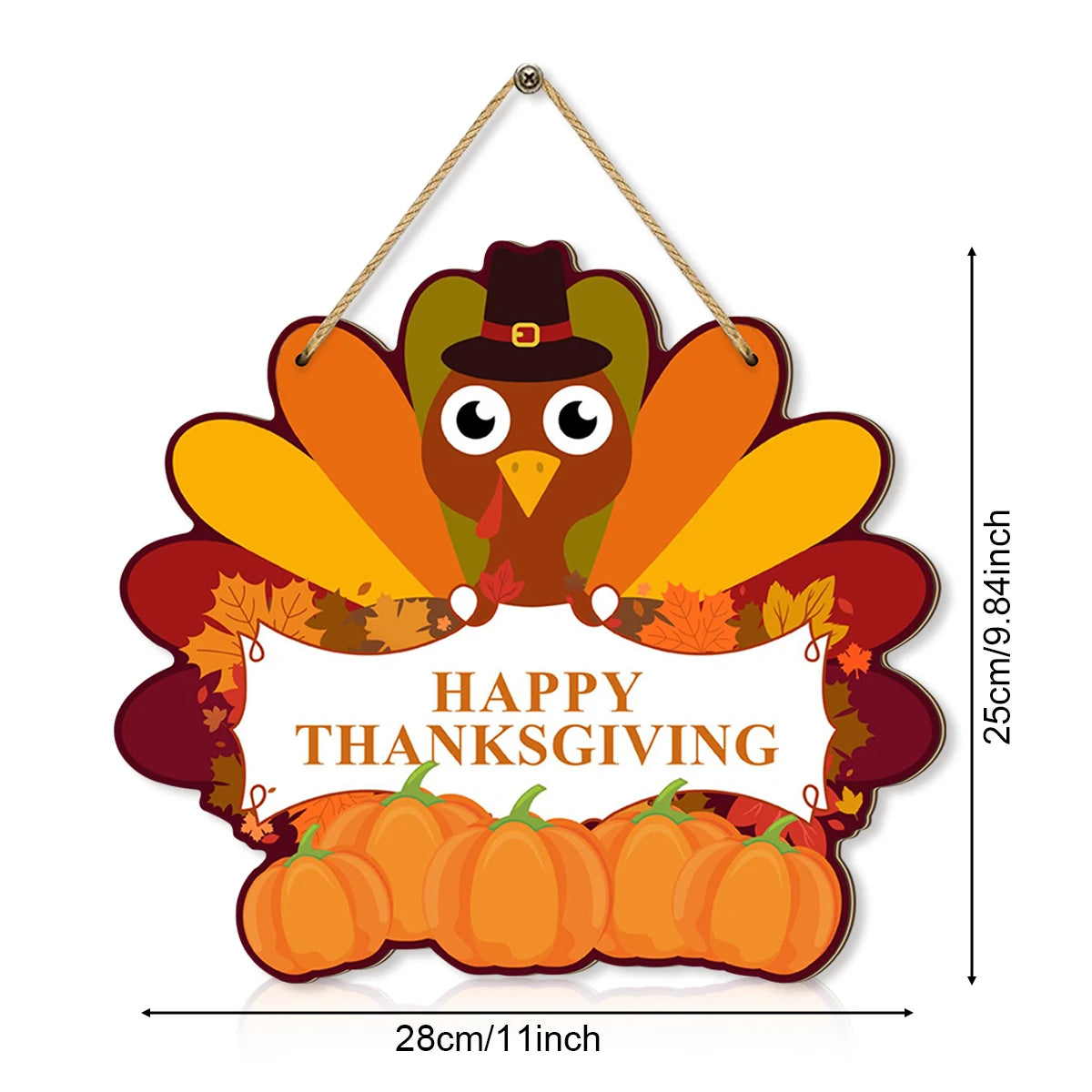 Thanksgiving - themed Wooden Hanging Sign with Cute Turkey,