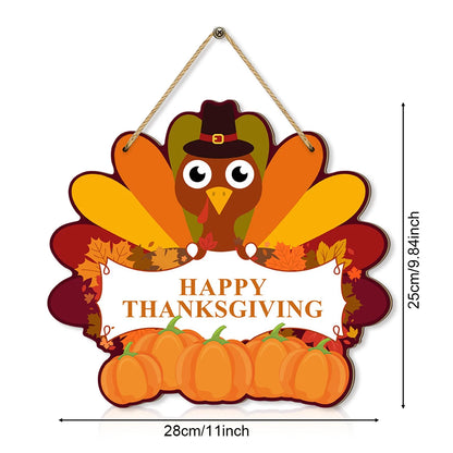 Thanksgiving - themed Wooden Hanging Sign with Cute Turkey,