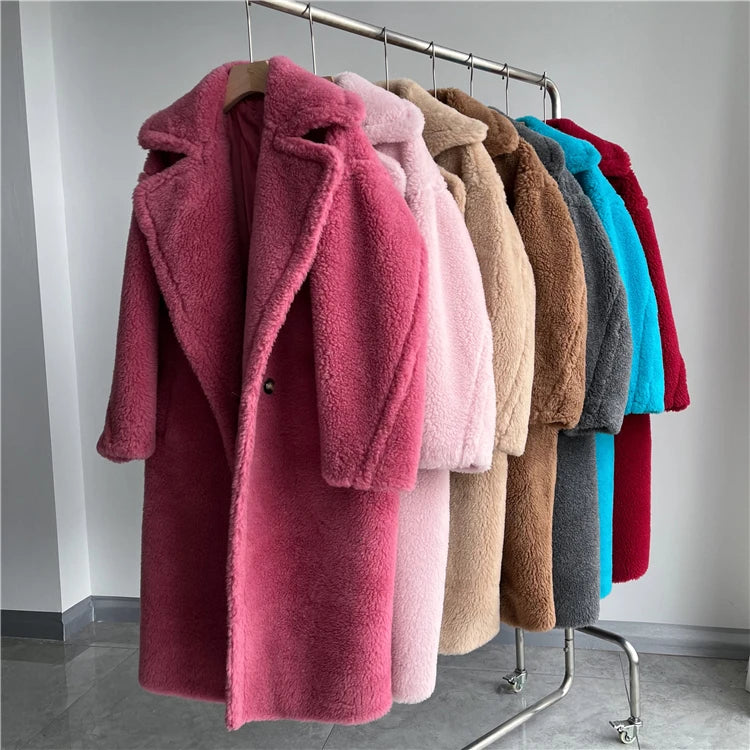 Winter Jacket Women Long Coat  Wool Woven