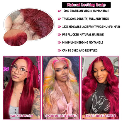 99J Burgundy 13X6 Hd Lace Frontal Human Hair Wig Straight Human Hair Wigs Brazilian Deep Wave Lace Front Wig 30 Inch 250 Density