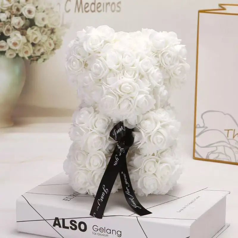 25cm Artificial Teddy Rose Flower Bear with Box Romantic