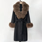 Wool Blends Coat Fashion Long Natural Warm Real Fox Fur Jacket