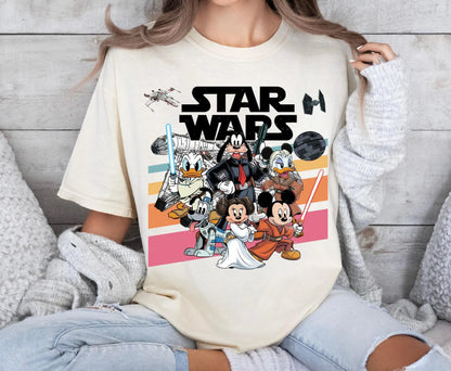 2025 Summer Retro Disney Mickey and Friends Star War Shirt