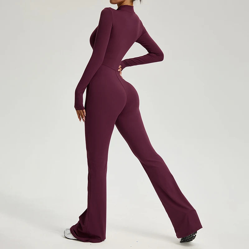 TRY TO BN Sports Yoga Jumpsuit Long Sleeves Zipper