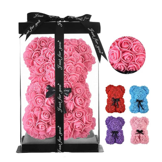 25cm Artificial Teddy Rose Flower Bear with Box Romantic