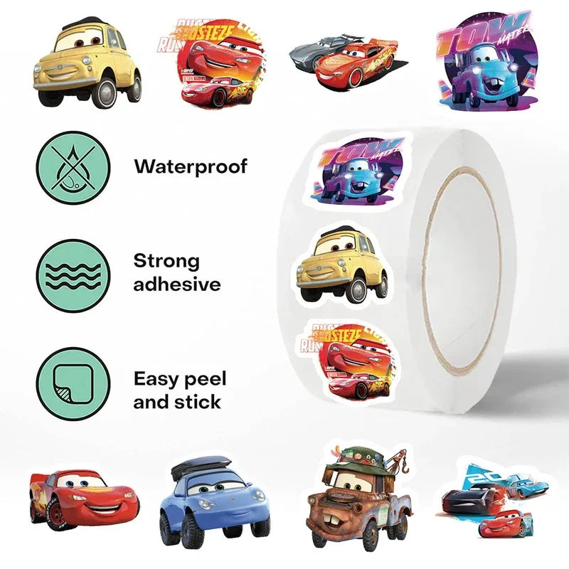 500Pcs/Roll Disney Cars Cartoon Stickers Lightning