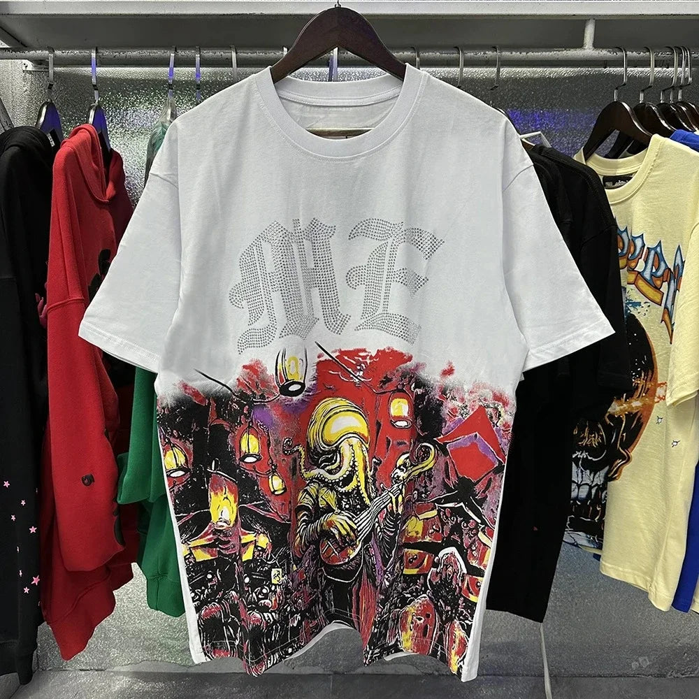 New Summer Letter Rhinestone Short Sleeve Black Men's T-Shirt