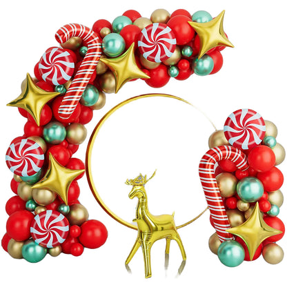 Christmas crutches, candy, golden deer, balloon decoration