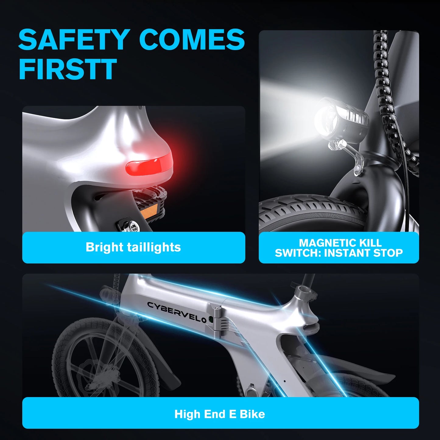 Cybervelo 500W Peak Motor, Foldable E-Bike, Adult City Travel