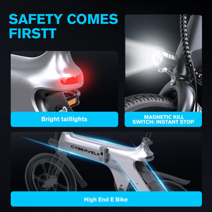 Cybervelo 500W Peak Motor, Foldable E-Bike, Adult City Travel
