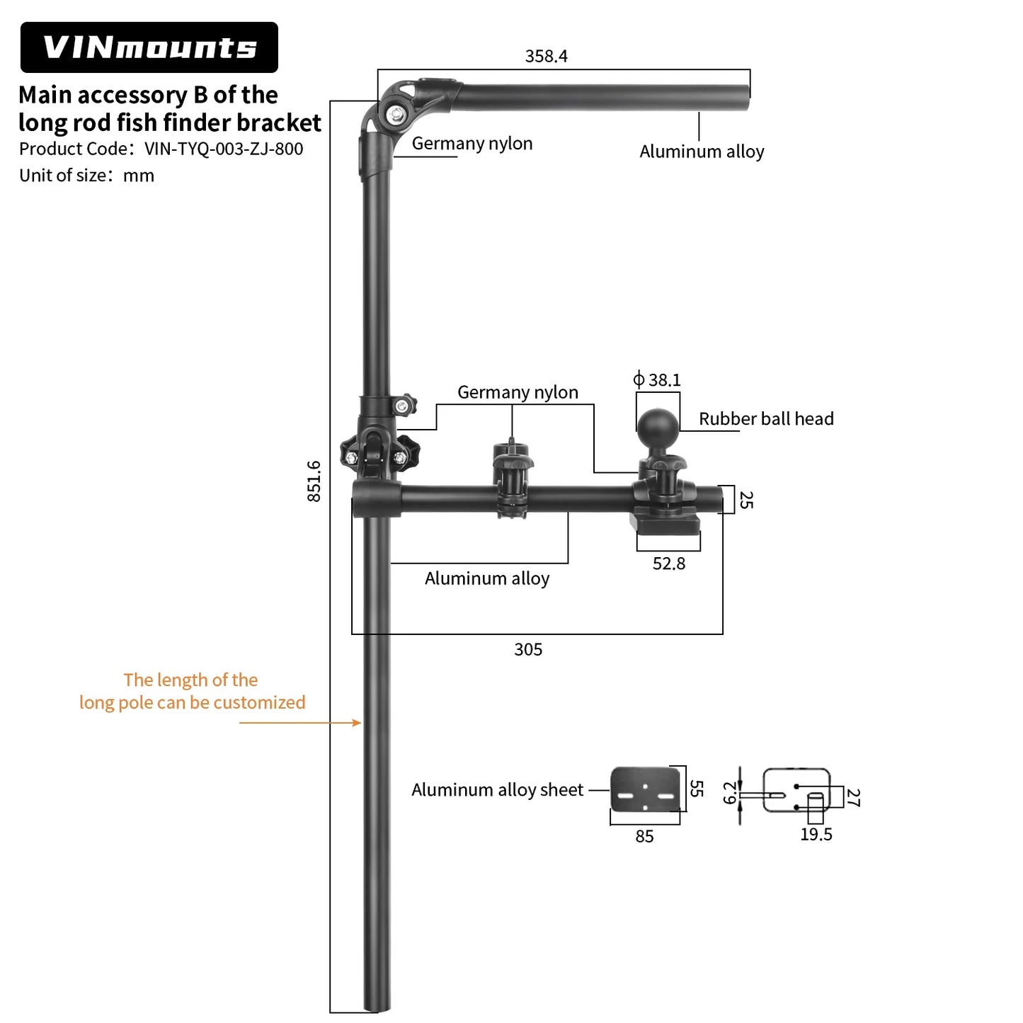 VINmounts Upgrade Livescope Transducer Pole Mount