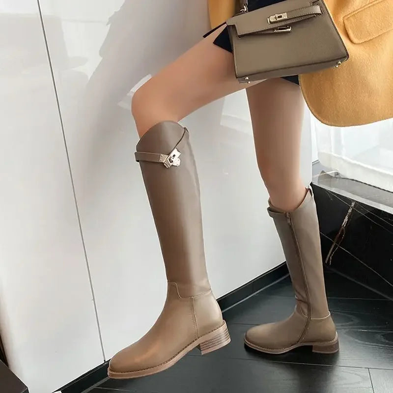 Slimming Effect Knight Boots Women's Flat Bottom Angle Cut Long Boots