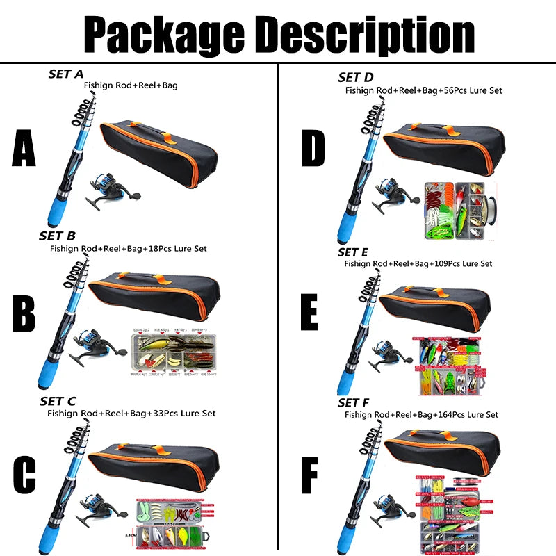 1.2M Fishing Rod Full Kits Telescopic Sea Spinning Reel Lure Set
