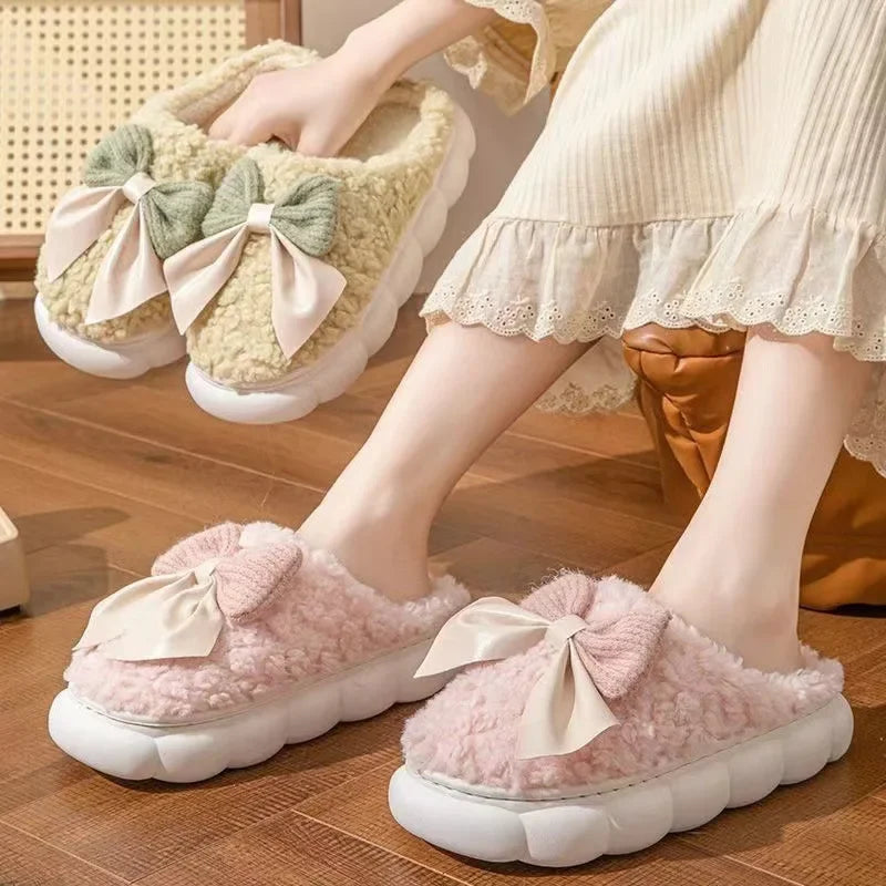 Women's thick-soled plush slippers for indoor outdoor use, non-slip warm fuzzy house shoes with soft fleece, slippers daily wear