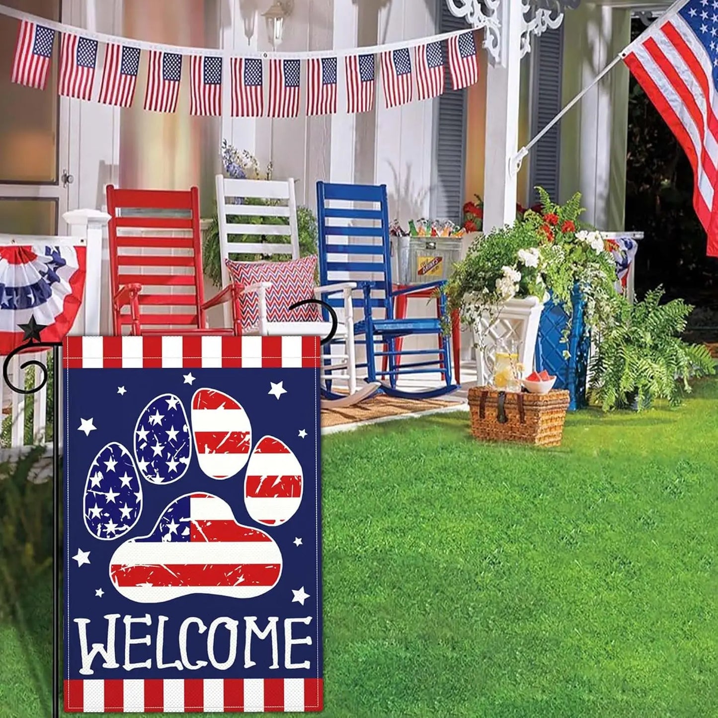 4th of July Patriotic Garden Flag Welcome Funny Dog
