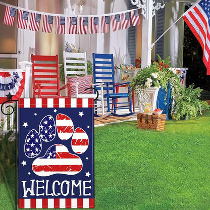 4th of July Patriotic Garden Flag Welcome Funny Dog
