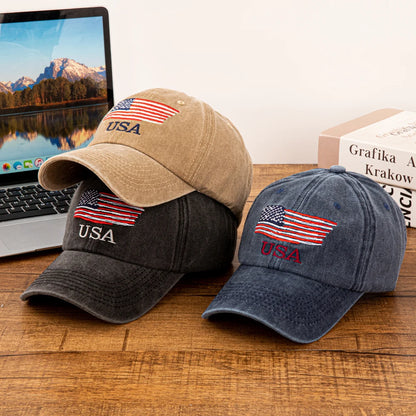 USA American Flag Embroidered Washed Cotton Baseball Cap