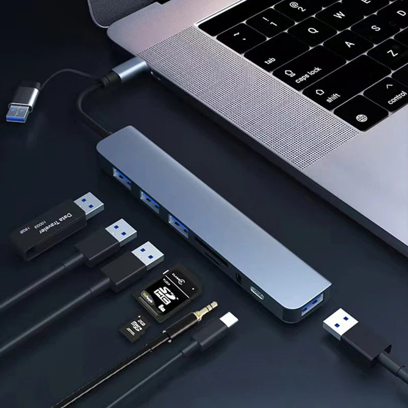 8 in 2 USB +Type C HUB Docking Station with 3.5mm