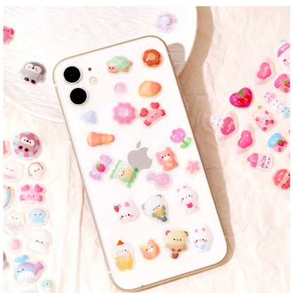 300Pcs Kawaii Cartoon 3D Relief Sticker Cute Crystal