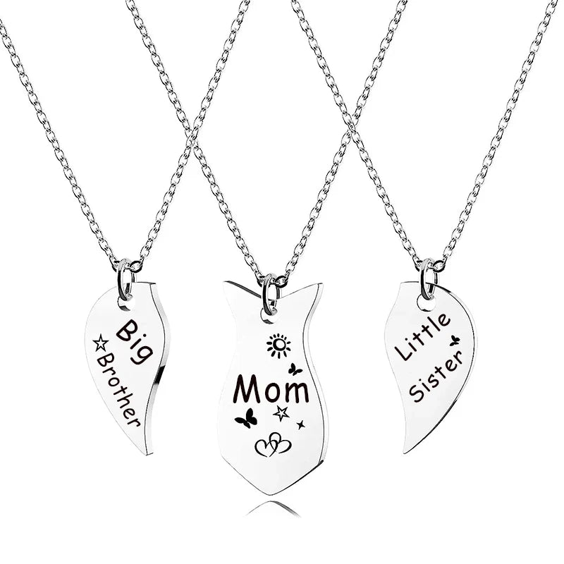3 PCS Mom Big Sister Littler Sister Heart Matching Necklace