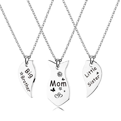 3 PCS Mom Big Sister Littler Sister Heart Matching Necklace