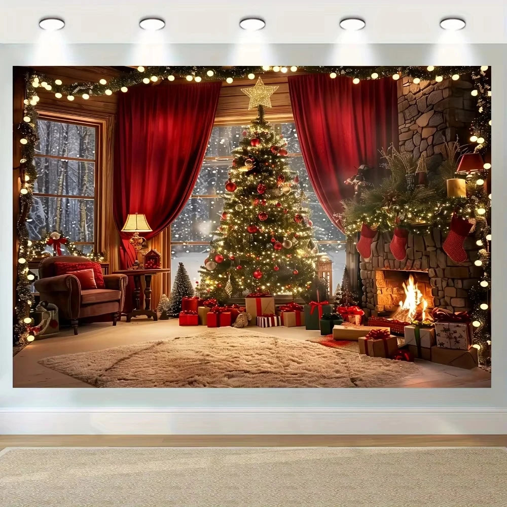 Christmas tree and fireplace  background