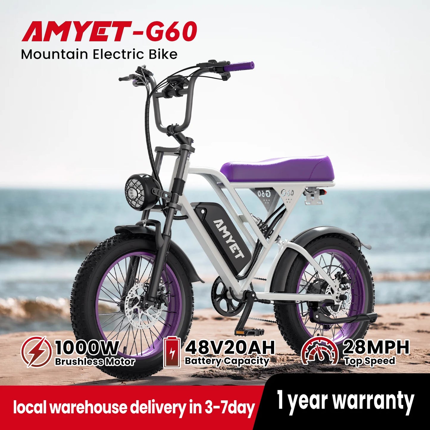 AMYET V9-G60 Adults Electric Bike 1000W Motor Bicycle