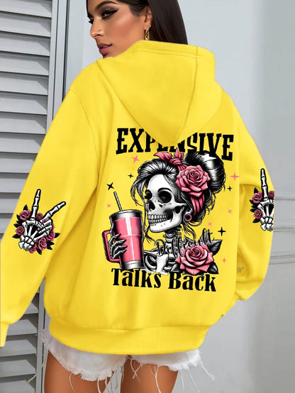 Expensive Talks Back Funny Printing Womens Hoodie Loose Multicolor