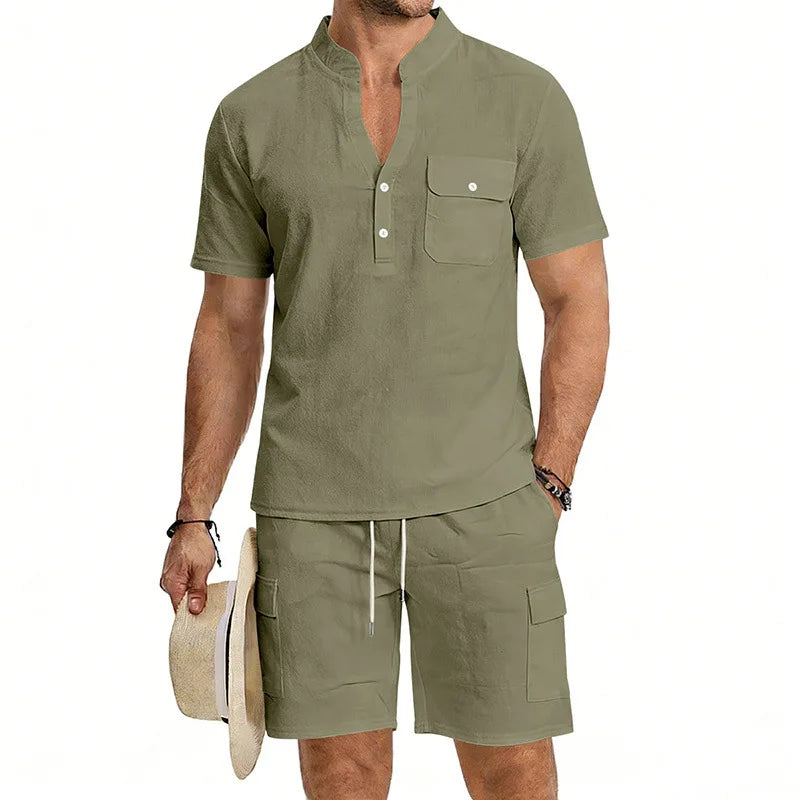 American summer men's casual linen suit, outdoor loose