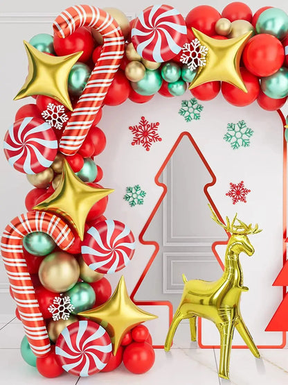 Christmas crutches, candy, golden deer, balloon decoration
