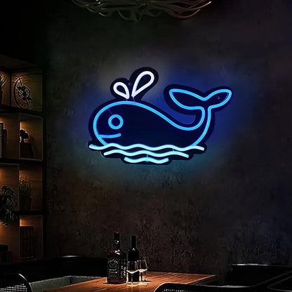 Blue Whales Neon Sign for Room Decor, LED Light