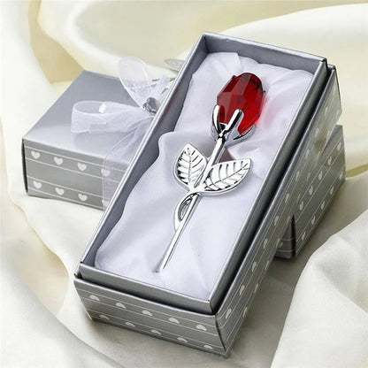 6 Colors Crystal Glass Rose Flower Figurines Craft Valentine's