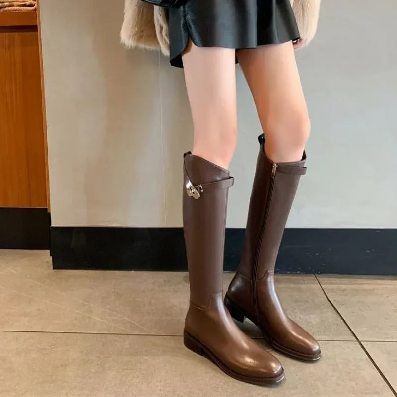 Slimming Effect Knight Boots Women's Flat Bottom Angle Cut Long Boots