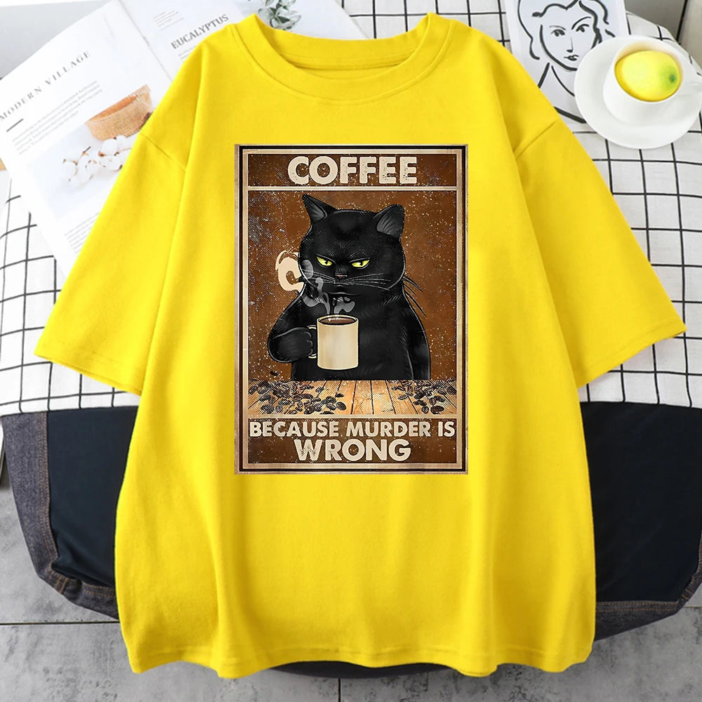 Coffee Because Murder Is Wrong Black Cat Drinks Coffee Funny