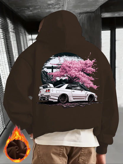 Men's Black Hoodie with White JDM Car