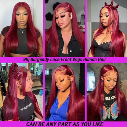 99J Burgundy 13X6 Hd Lace Frontal Human Hair Wig Straight Human Hair Wigs Brazilian Deep Wave Lace Front Wig 30 Inch 250 Density
