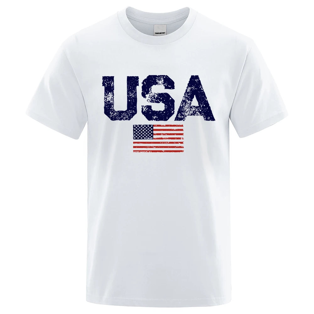 Vintage Usa Flag Street Print Male T Shirts Hip Hop Street