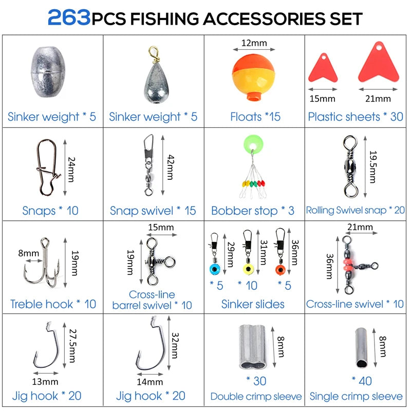 263pcs Outdoor Fishing Accessories Set With Tackle Box