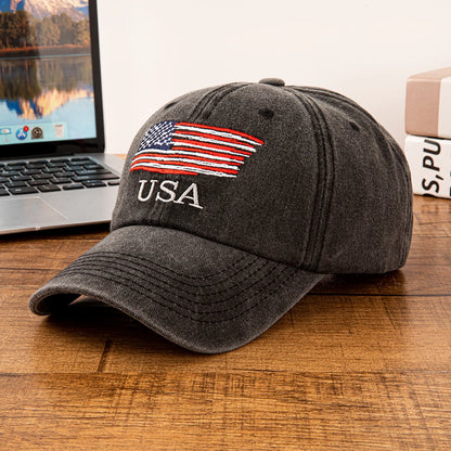 USA American Flag Embroidered Washed Cotton Baseball Cap