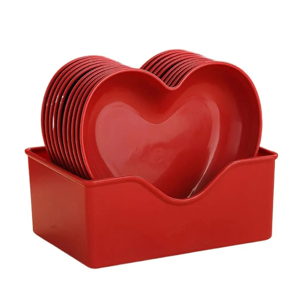5/10Pcs Multi-Purpose Plastic Red Love Plate Heart-shaped Creative Love Fruit Plate Durable Reusable Snack Love Tray Cake Plate