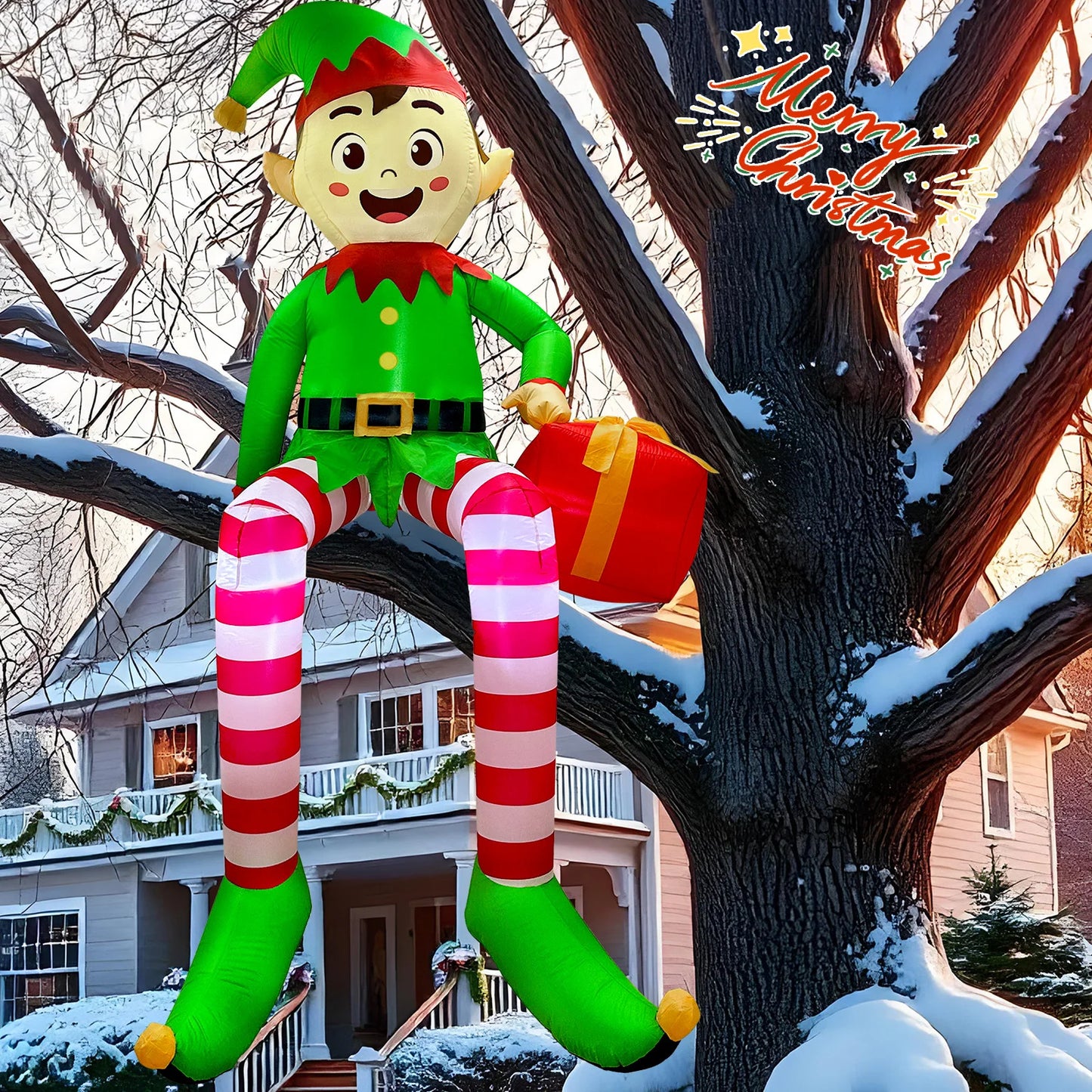 8FT Christmas Inflatables Outdoor Decorations, Christmas Inflatable Sitting Elf