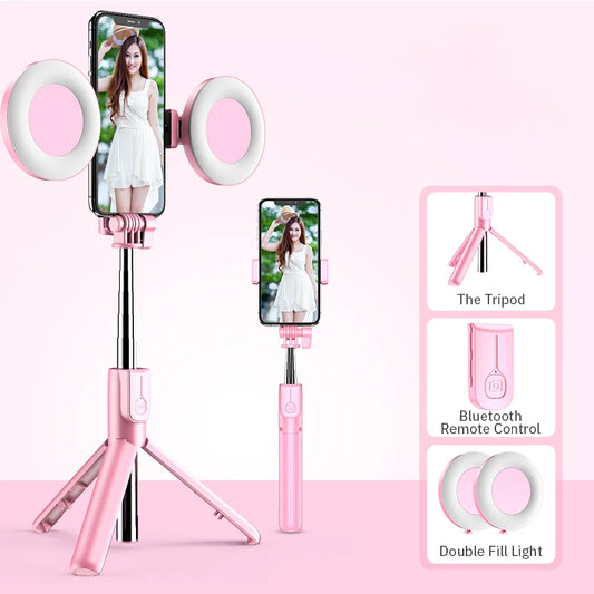 4in1 Wireless bluetooth compatible Selfie Stick LED Ring light