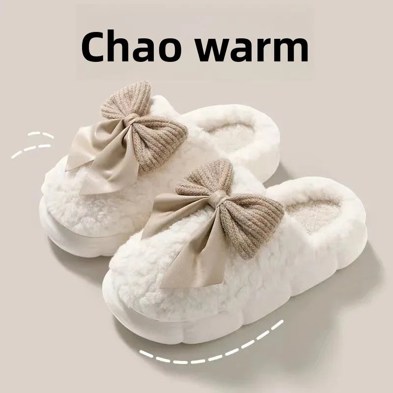 Women's thick-soled plush slippers for indoor outdoor use, non-slip warm fuzzy house shoes with soft fleece, slippers daily wear