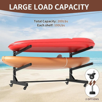 Heavy Duty Kayak Storage Rack with Wheels and Adjustable Feet Garage Outdoor