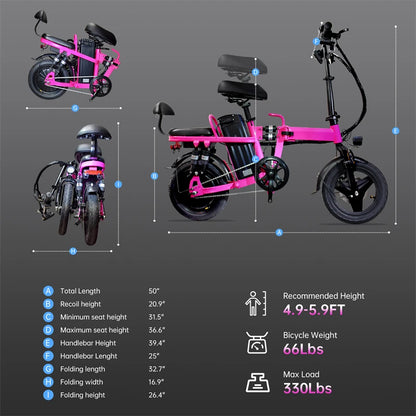 Pink Women Folding Electric Bike for Adults 500W Motor 20MPH